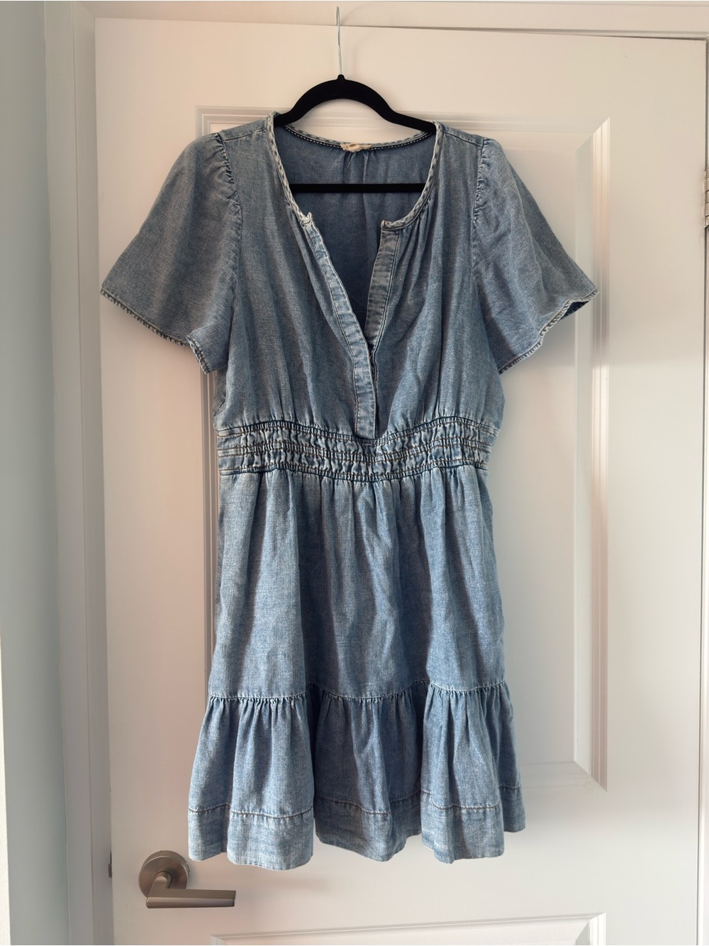 Pilcro Light Blue Denim Smocked Waist Mini Dress